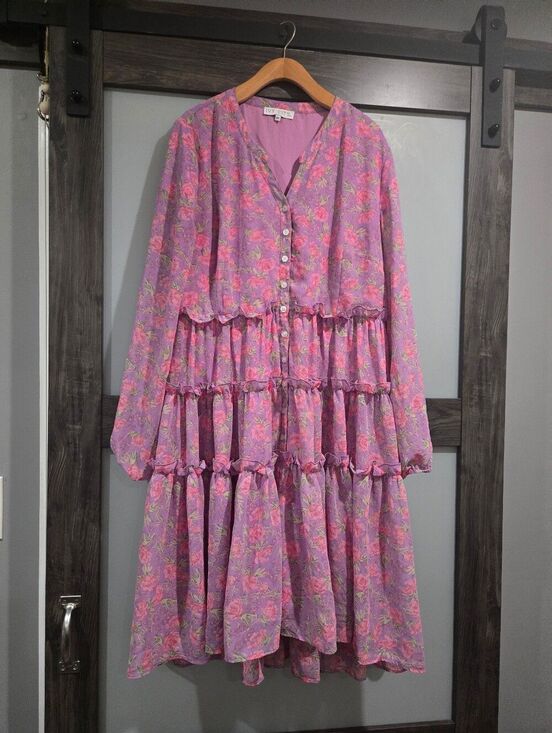 Ivy City Co Dresses & Skirts - Ivy City Co. Lydia Dress Purple Pink Floral Tiered Size XXL
